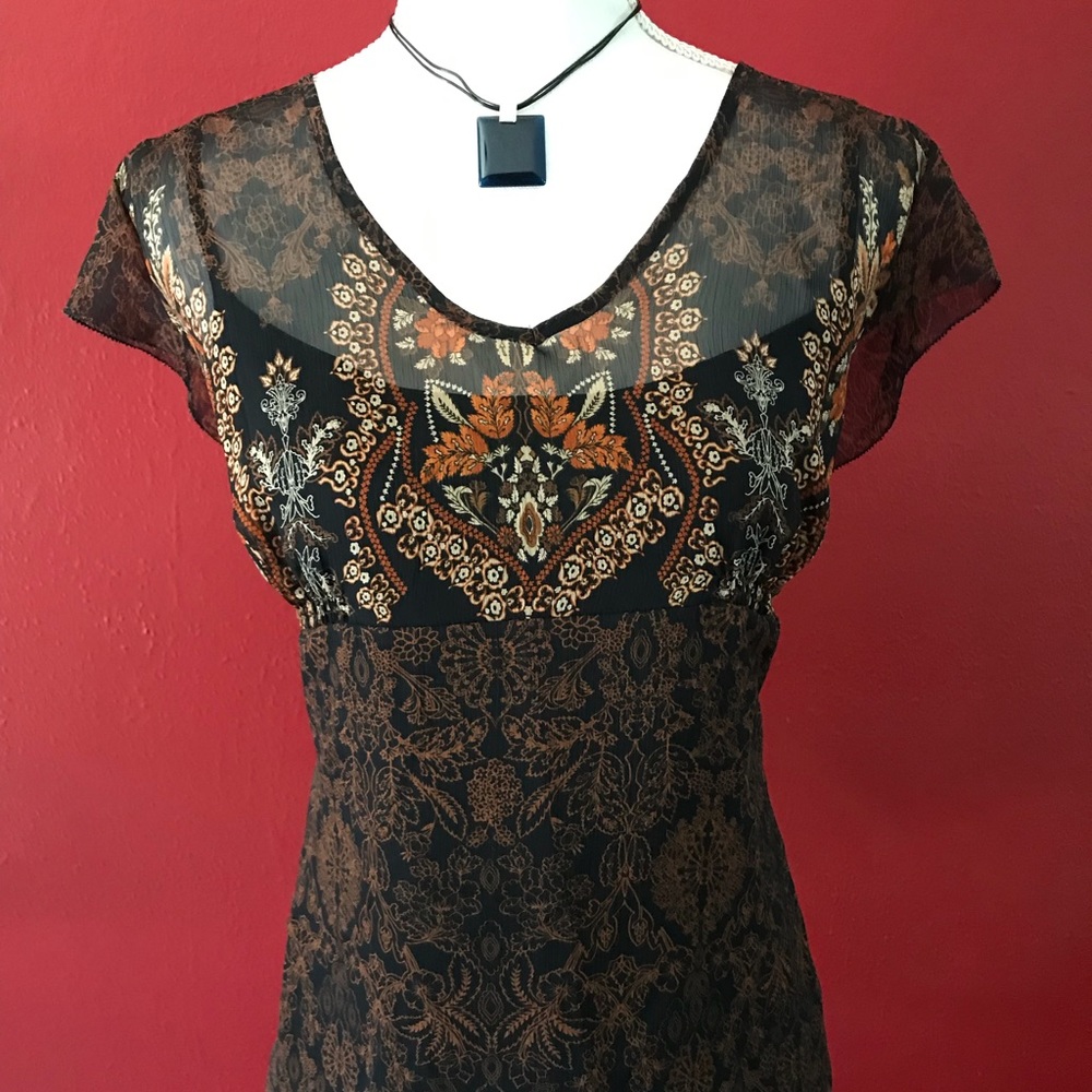 Sheer polyester blouse with navy blue cami. Sz. XL - Picture 3 of 5